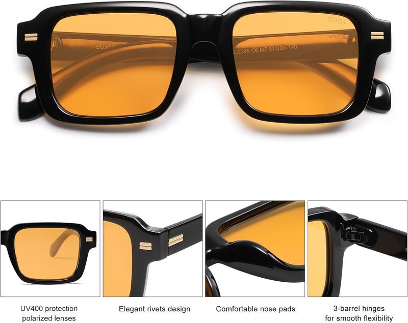 Sojos Trendy Square Polarized Sunglasses for Women Men, Retro Vintage Womens Mens Rectangle Shades SJ2345 - Image 5